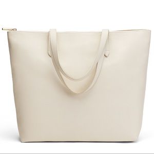 Brand New Cuyana Leather Zipper Tote in Ecru Pebbled Leather